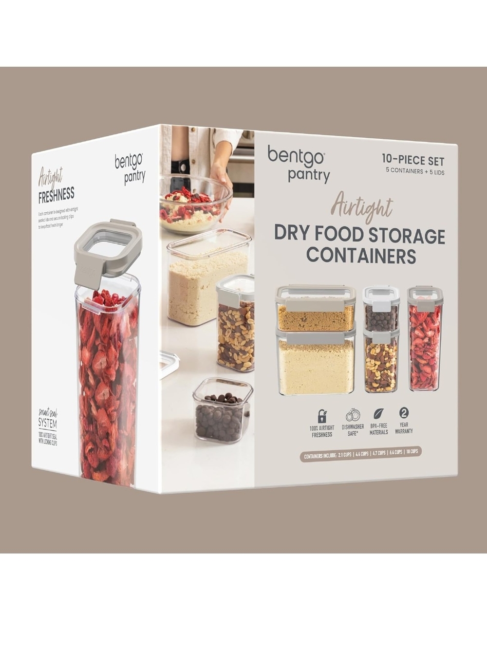 Bentgo Pantry 10-Piece Airtight Food Storage Containers W/Lids Clear, Stackable
